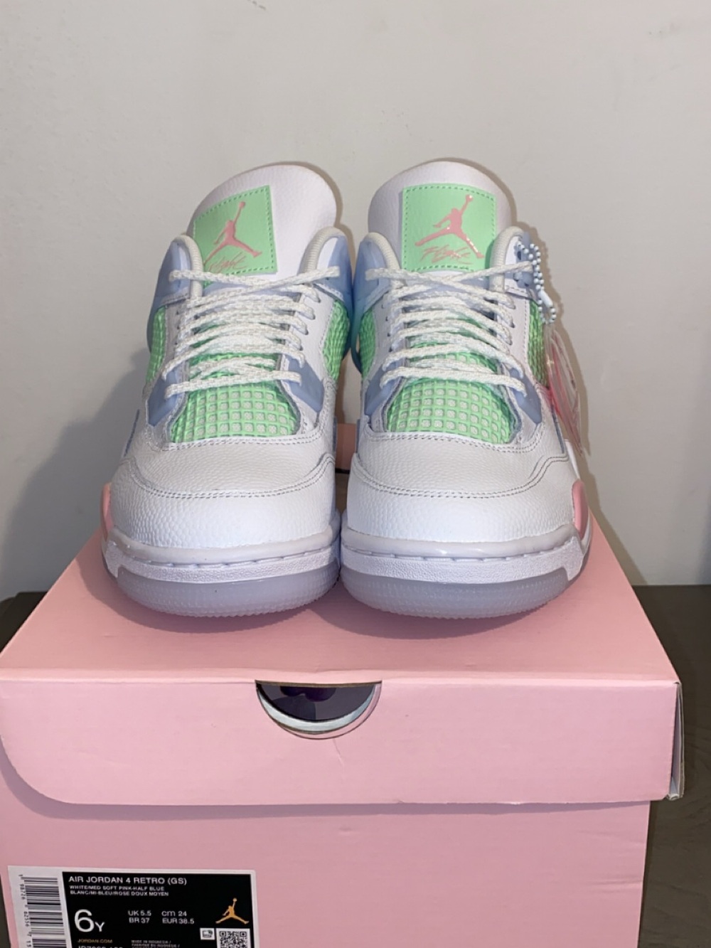 Brand new never worn, authentic, Jordan Air 4 Low — White, Pink & Mint Accent - Picture 2 of 5